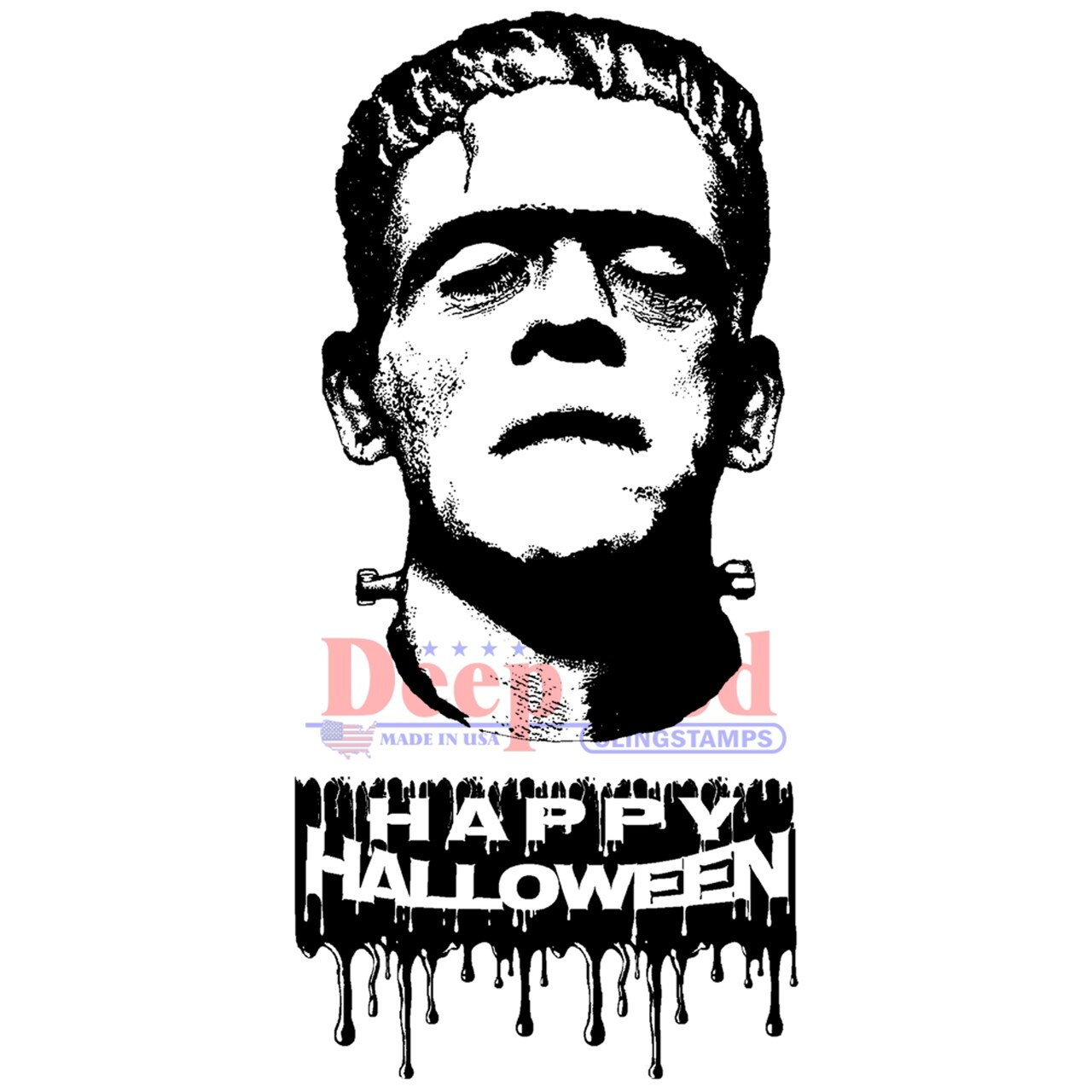 Deep Red Stamps Frankenstein Halloween Rubber Cling Stamp 1.5 x 3.2 inches